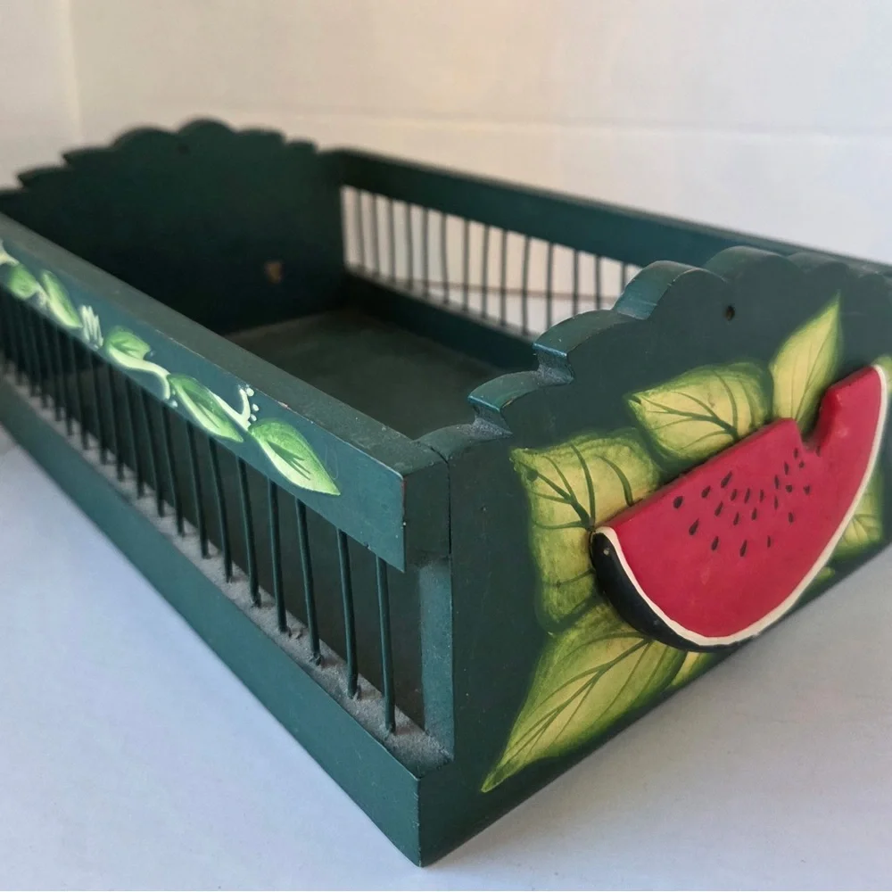 Hand painted Watermelon And Greenery Wooden Tray Folk Art